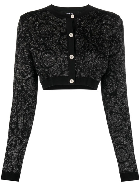  Versace Barocco Lurex Cropped Cardigan - Black 