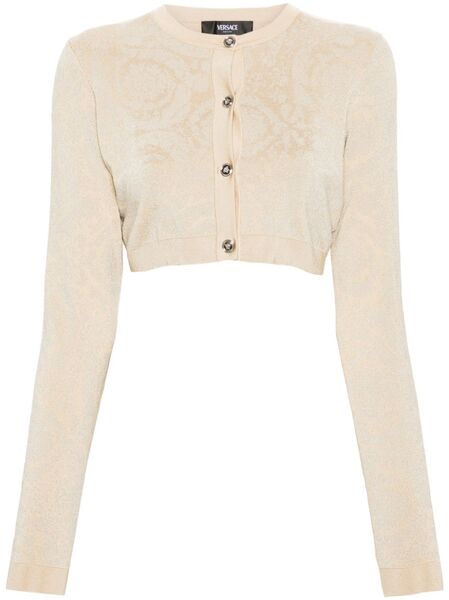  Versace Barocco Lurex Cropped Cardigan - Neutrals 