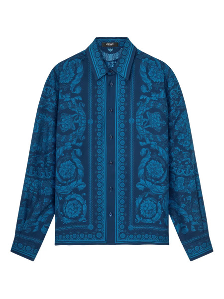  Versace Barocco-print Buttoned Shirt - Blue 