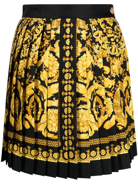  Versace Barocco-print Pleated Skirt - Black 