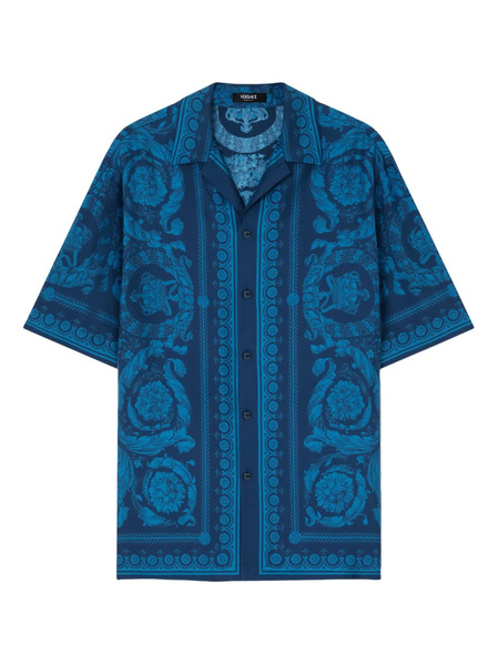  Versace Barocco-print Short-sleeve Shirt - Blue 