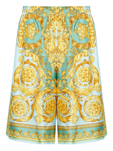  Versace Barocco-print Silk Shorts - Green 