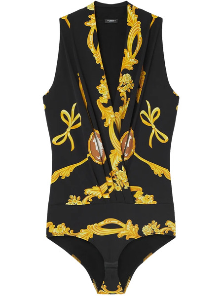  Versace Cameo Silk Draped Bodysuit - Black 