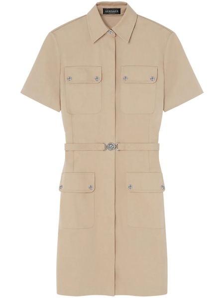  Versace Cargo Gabardine Mini Shirt Dress - Neutrals 