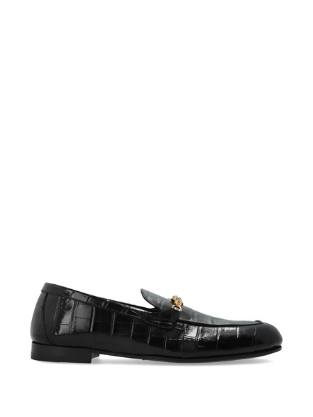  Versace Chain Embossed Leather Loafers - Black 