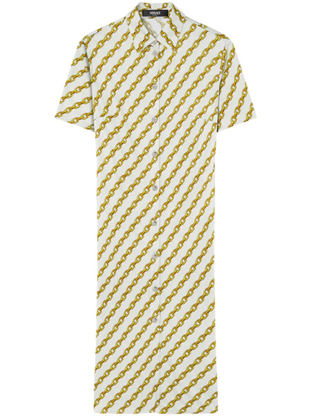  Versace Chain Stripes Midi Shirt Dress - Neutrals 