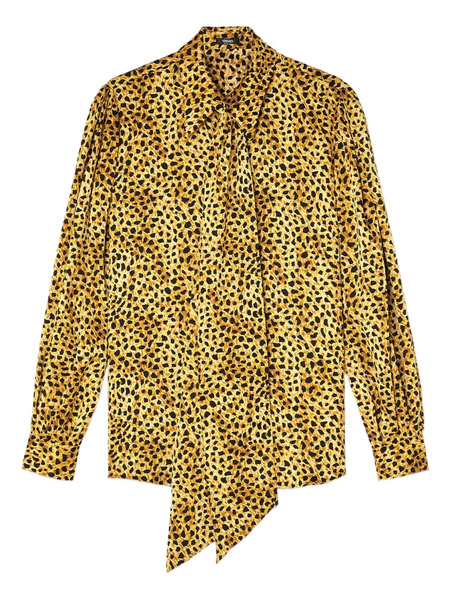  Versace Cheetah-print Tie-neck Blouse - Yellow 