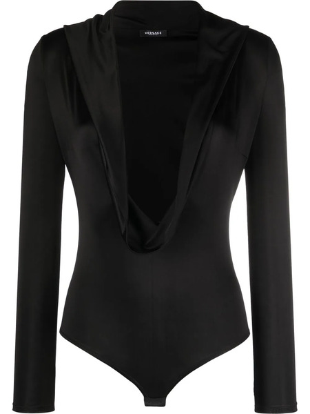  Versace Cowl-neck Long-sleeved Bodysuit - Black 