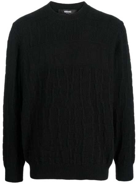  Versace Crocodile-pattern Cable-knit Jumper - Black 