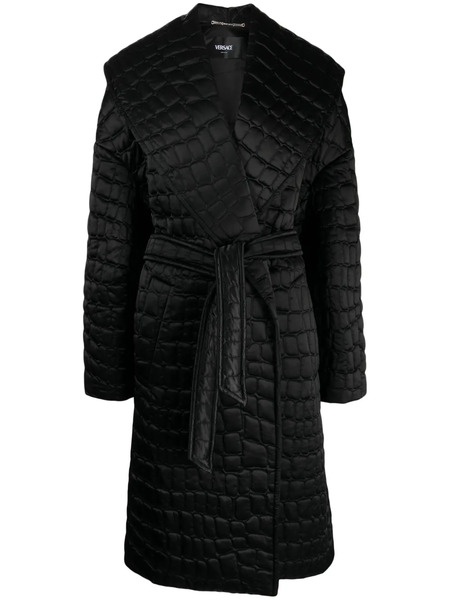  Versace Crocodile-pattern Quilted Coat - Black 