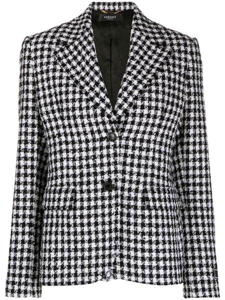  Versace Dogtooth Single-breasted Tweed Blazer - Black 