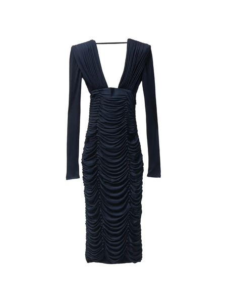  Versace Draped Silk Crêpe Jersey Midi Dress - Blue 