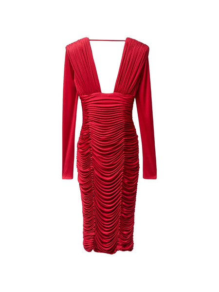  Versace Draped Silk Crêpe Jersey Midi Dress - Red 