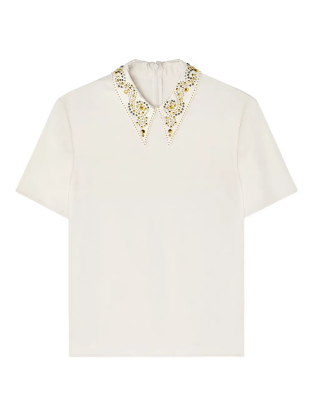  Versace Embellished-collar Short-sleeve Top - Neutrals 