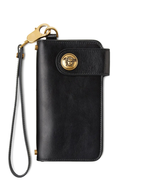  Versace Emblème Long Leather Wallet - Black 