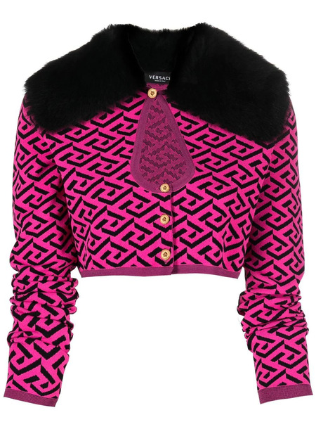  Versace Embroidered Cropped Cardigan - Black 