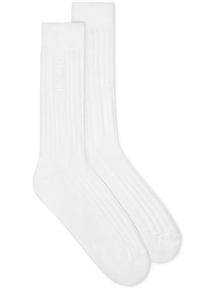  Versace Embroidered-logo Ribbed Socks - White 
