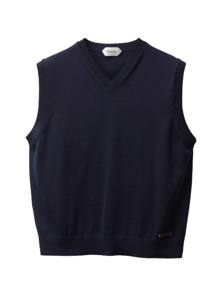  Versace Embroidered Wool Knit Vest - Blue 
