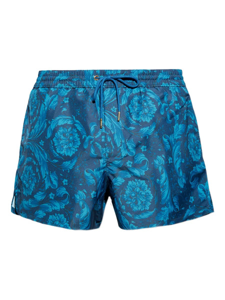  Versace Floral-motif Drawstring Swim Shorts - Blue 