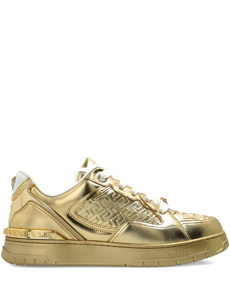  Versace Greca-detail Leather Sneakers - Gold 