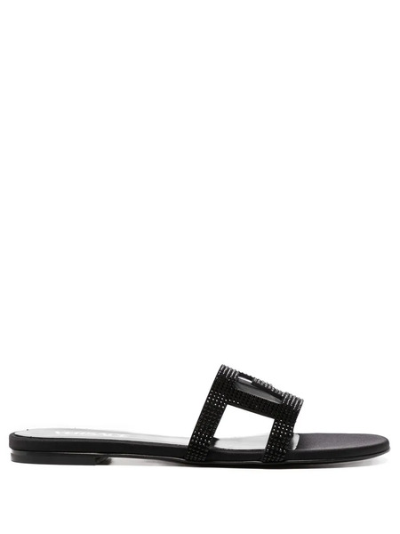  Versace Greca Maze Crystal Flat Sandals - Black 