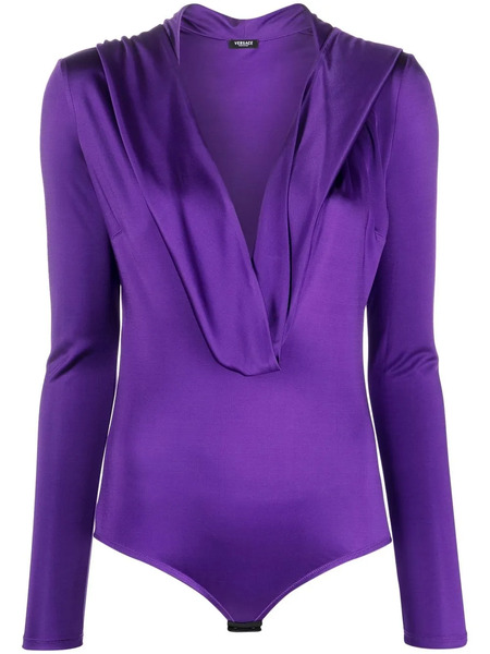  Versace Hooded Cowl-neck Bodysuit - Purple 