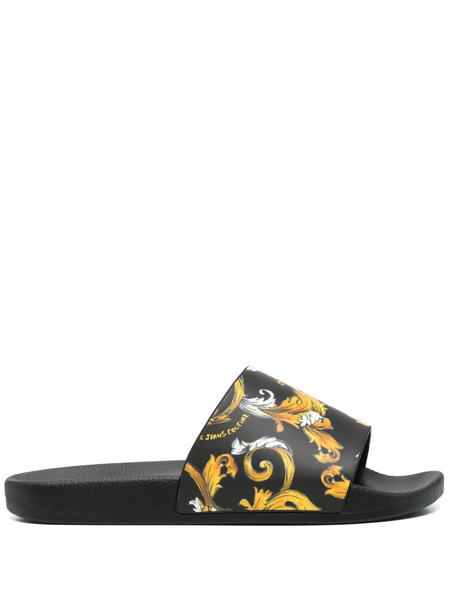  Versace Jeans Couture Barocco-print Slides - Black 