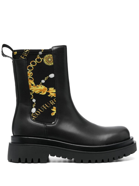  Versace Jeans Couture Baroque-print Ankle Boots - Black 