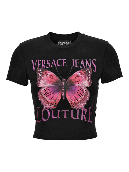  Versace Jeans Couture Butterfly-embellished Cropped Top - Black 
