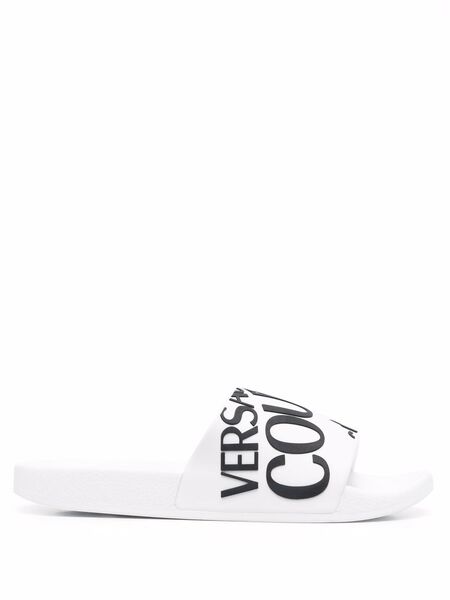  Versace Jeans Couture Diagonal Logo Flat Slides - White 