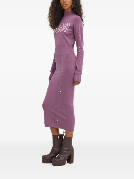  Versace Jeans Couture Embellished Lettering Midi Dress - Purple 