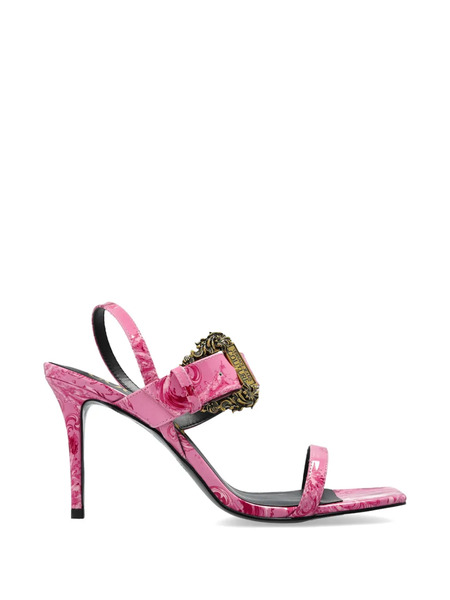  Versace Jeans Couture Emily Buckle Patterned Heeled Sandals - Pink 