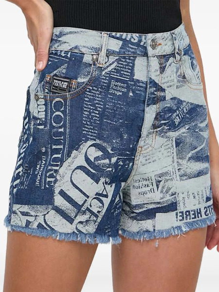  Versace Jeans Couture Frayed Print Shorts - Blue 