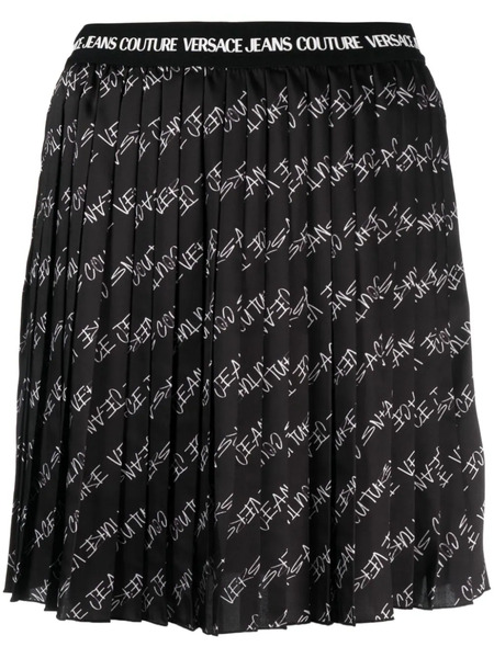  Versace Jeans Couture Fully-pleated Logo-print Miniskirt - Black 