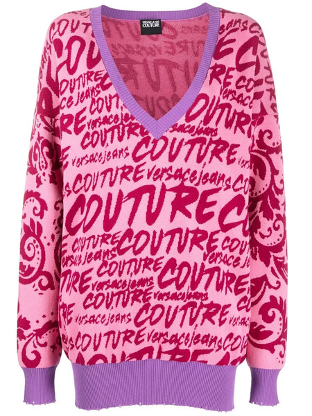  Versace Jeans Couture Logo-intarsia V-neck Jumper - Pink 
