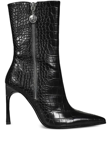  Versace Jeans Couture Pointed-toe Crocodile-effect Ankle Boots - Black 