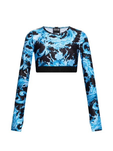  Versace Jeans Couture Printed Long-sleeves Crop Top - Blue 