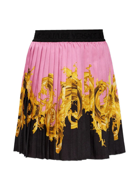  Versace Jeans Couture Printed Twill Pleated Mini Skirt - Pink 
