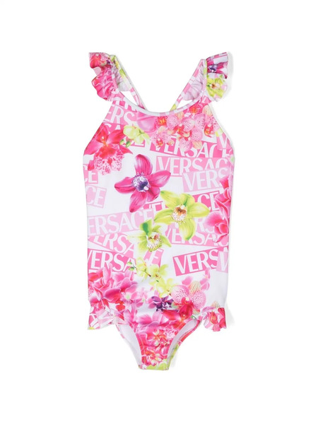  Versace Kids All-over Logo-print Swimsuit - White 