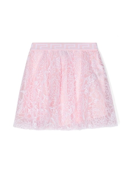  Versace Kids Barocco Flocked Tulle Skirt - Pink 