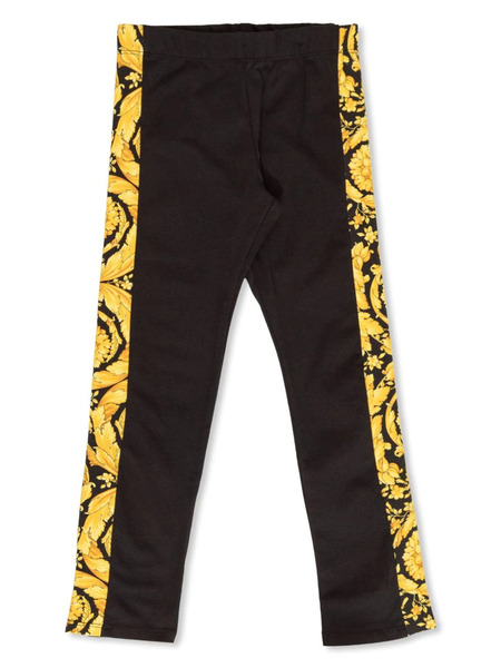  Versace Kids Barocco-print Cotton Leggings - Black 