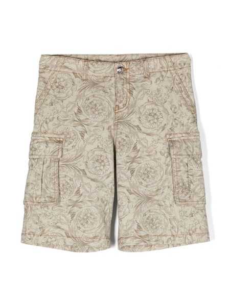  Versace Kids Barocco-print Denim Cargo Shorts - Neutrals 