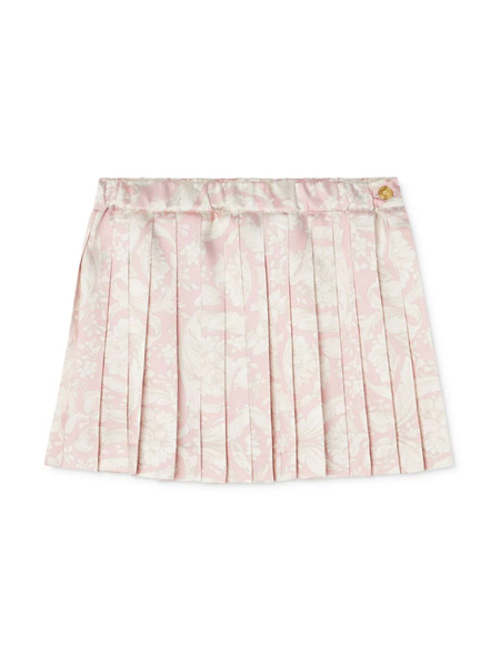  Versace Kids Barocco-print Pleated Miniskirt - Pink 