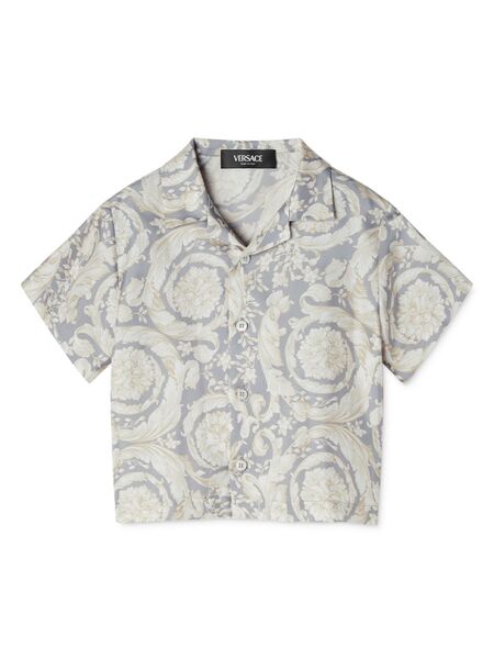  Versace Kids Barocco-print Silk Shirt - Grey 