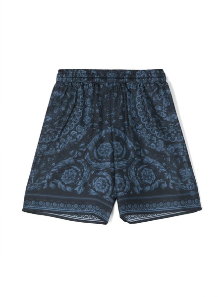  Versace Kids Barocco-print Silk Shorts - Blue 