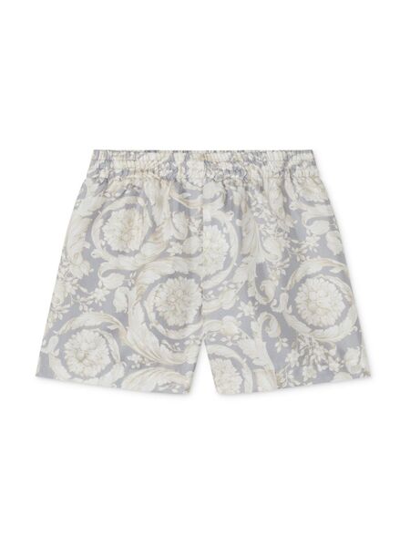  Versace Kids Barocco-print Silk Shorts - Grey 