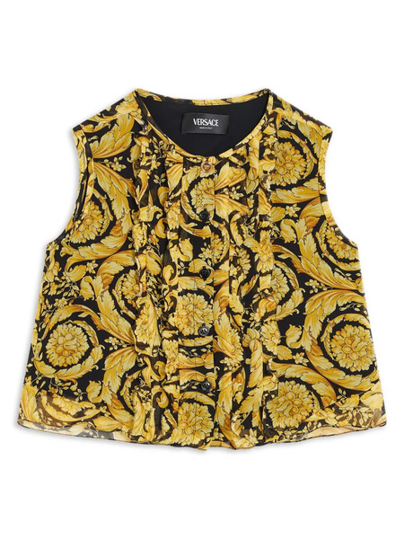  Versace Kids Barocco-print Silk Sleeveless Shirt - Black 