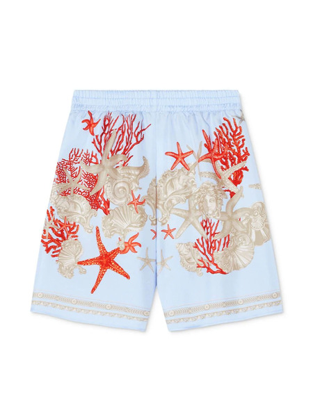  Versace Kids Barocco Sea Silk Shorts - Blue 