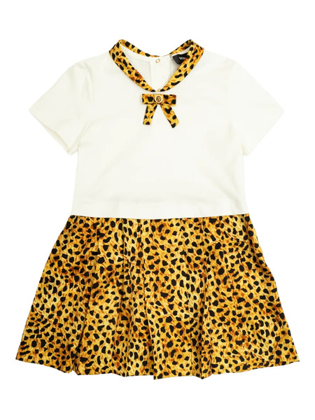  Versace Kids Bow Leopard Print Dress - White 