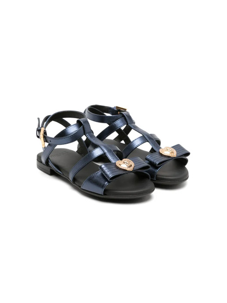  Versace Kids Bow Metallic Leather Sandals - Blue 